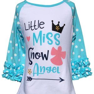 Toddler Girls Little Miss Snow Angel Christmas Holiday Top T-Shirt Tee Blue